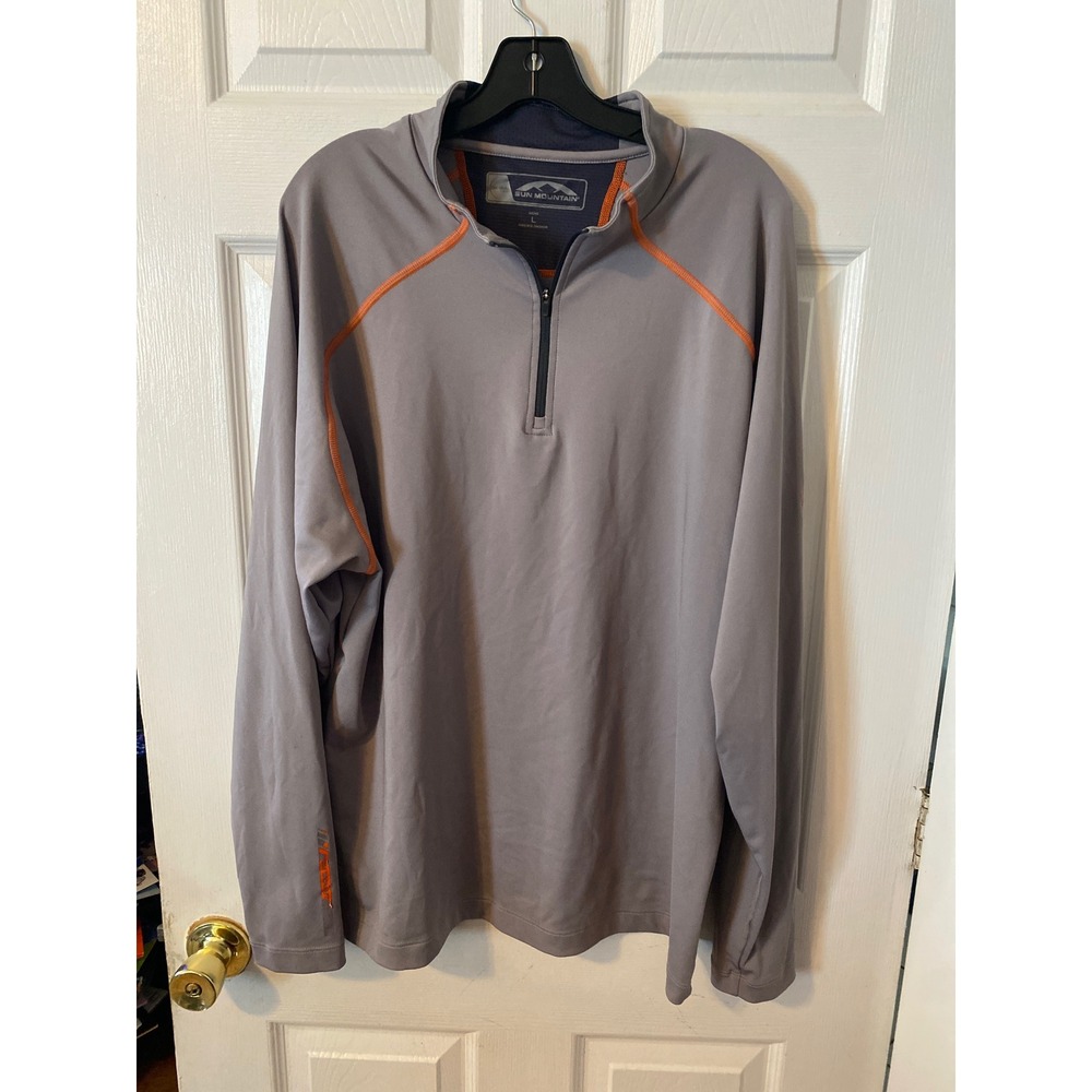 Sun Mountain Mens Gray Orange Thermal Wear Quarter Zip Golf Pullover Large